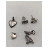 Silver earrings pendant charm marked 925.