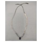 Silver herringbone necklace purple / clear stones