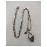 Silver box chain bucket pendant marked 925.
