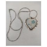 Silver mother of pearl heart necklace Marked 925.