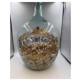 French Hand Blown Demijohn Glass Bottle and Gilt