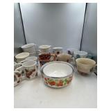 Strawberry Kitchenware, coffee mugs, and two soup