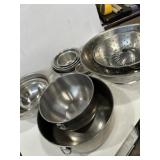 Stainless steel, nesting bowls, pans, and