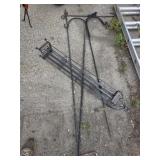 3 Shepard hooks and metal shelf