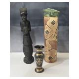 Carved African statue 11, signed stoneware vase