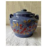 Vintage Blue Cherry Cookie Jar with lid no chips.