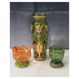Glass art vases, gold trim on 2