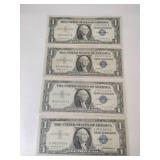 4 1957 blue seal silver certificate 1$