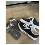 Size 10 Adidas flip-flops, and size 10 Cuga