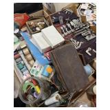 Sewing items, including buttons, string, singer,
