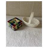 Bohemian ceramic jewelry trinket box 2 x 4. White