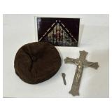 Sterling clip, 9' metal crucifix & vintage New