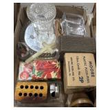 Divided glass dishes, cross, small boxes, old