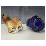 Morton Pottery turkey planter & cobalt blue Loren