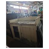 White painted dry wash station with storage