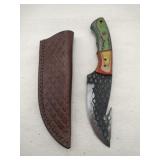 Damascus style gut hook knife 4' blade w/stealth