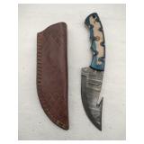 Damascus style gut hook knife 4' blade w/stealth