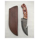 Damascus style gut hook knife 4' blade w/stealth