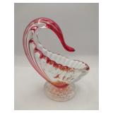 Murano art glass bowl red and clear 6.5x5 '