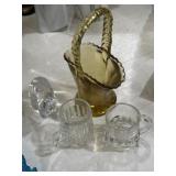 6' amber glass basket, Hadeland Norwegian crystal