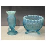 Northwood Blue Opalescent glass three-footed rose