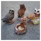 Vintage porcelain owl figurine collection.