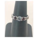 Silver red / clear Stone ring marked 925 size 6.