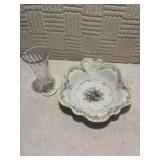 German serving bowl. And Fostoria Crystal bud