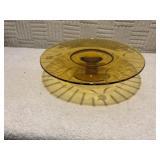 Amber depression, class pedestal platter, etched