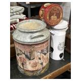 New milk can bird feeder, Coca-Cola tin, & pig
