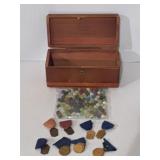 Lane cedar box, marbles, music award medals