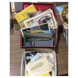 Pair of vintage keepsake boxes & old postcards &