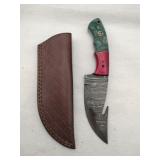 Damascus style gut hook knife 4' blade w/stealth