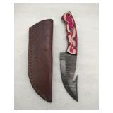 Damascus style gut hook knife 4' blade w/stealth