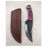 Damascus style gut hook knife 4' blade w/stealth