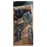 2 large shooter marbles,  keys and knife