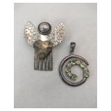 Silver pendant and angel pendant/pin Marked