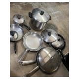 Collection of pots and pans, including Revere