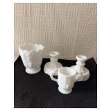 Westmoreland milk glass, candlesticks, sugar