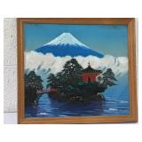 Framed and signed Japanese silk painting, 16x19'