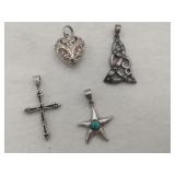 Silver heart star cross necklace pendants marked