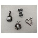 Silver flower dog heart necklace pendant Marked
