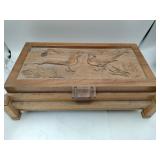 Vintage wooden carved box birds with accessories