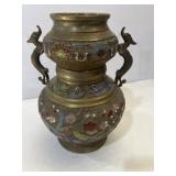 Japanese brass cloisonnï¿½ champlevï¿½ vase 11ï¿½ tall
