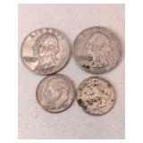 1959 & 1962 silver quarters, 1957 & 1964 silver
