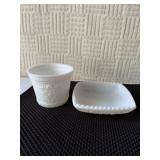 Hazel Atlas square milk glass dish 6 x 2. Greek
