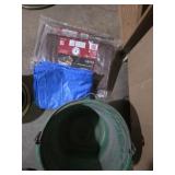 3 poly tarps and a bucket