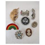 Brooches rhinestone leaf cameo rainbow