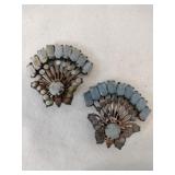 Vintage fan clip earrings costume 1940s bluestone
