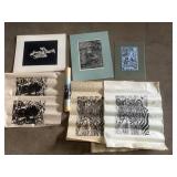 Older artistic relief prints, various textiles